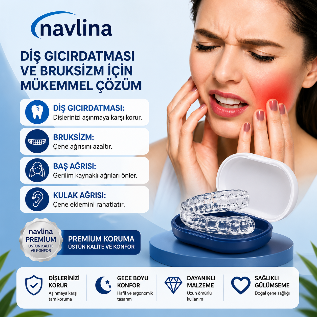 Navlina Diş Sıkma ve Horlama Önleyici Plak 1 Alana 1 Bedava