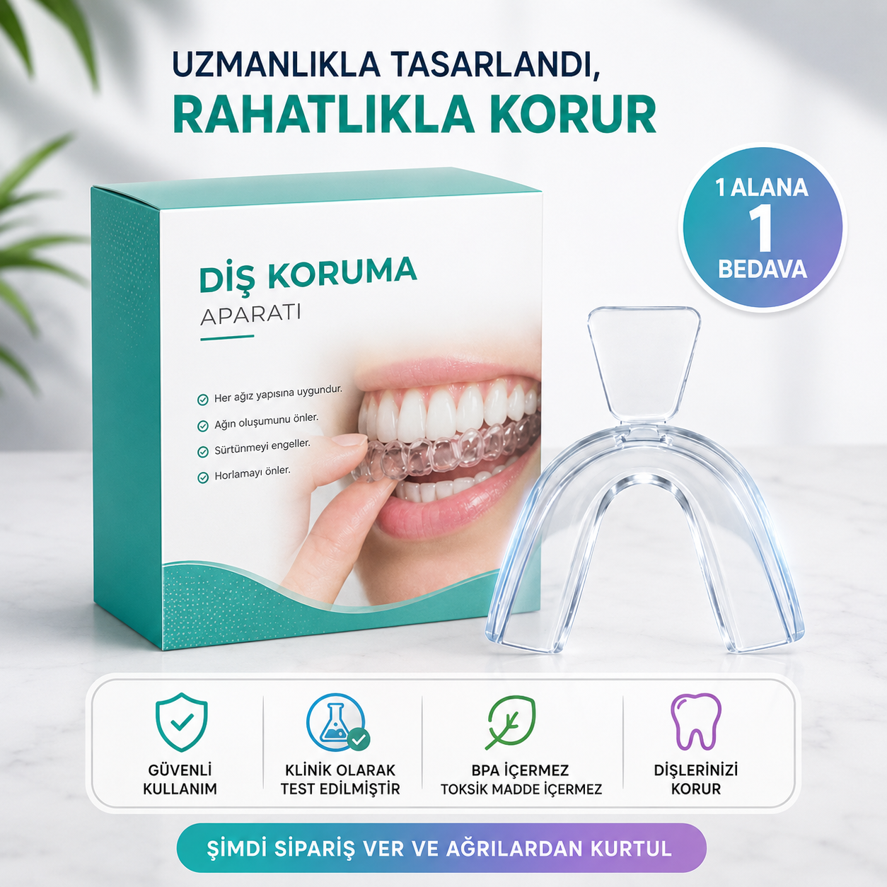 Navlina Diş Sıkma ve Horlama Önleyici Plak 1 Alana 1 Bedava